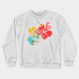 PixDezines Aloha Hibiscus in Coral Orange, Yellow, Aqua Crewneck Sweatshirt